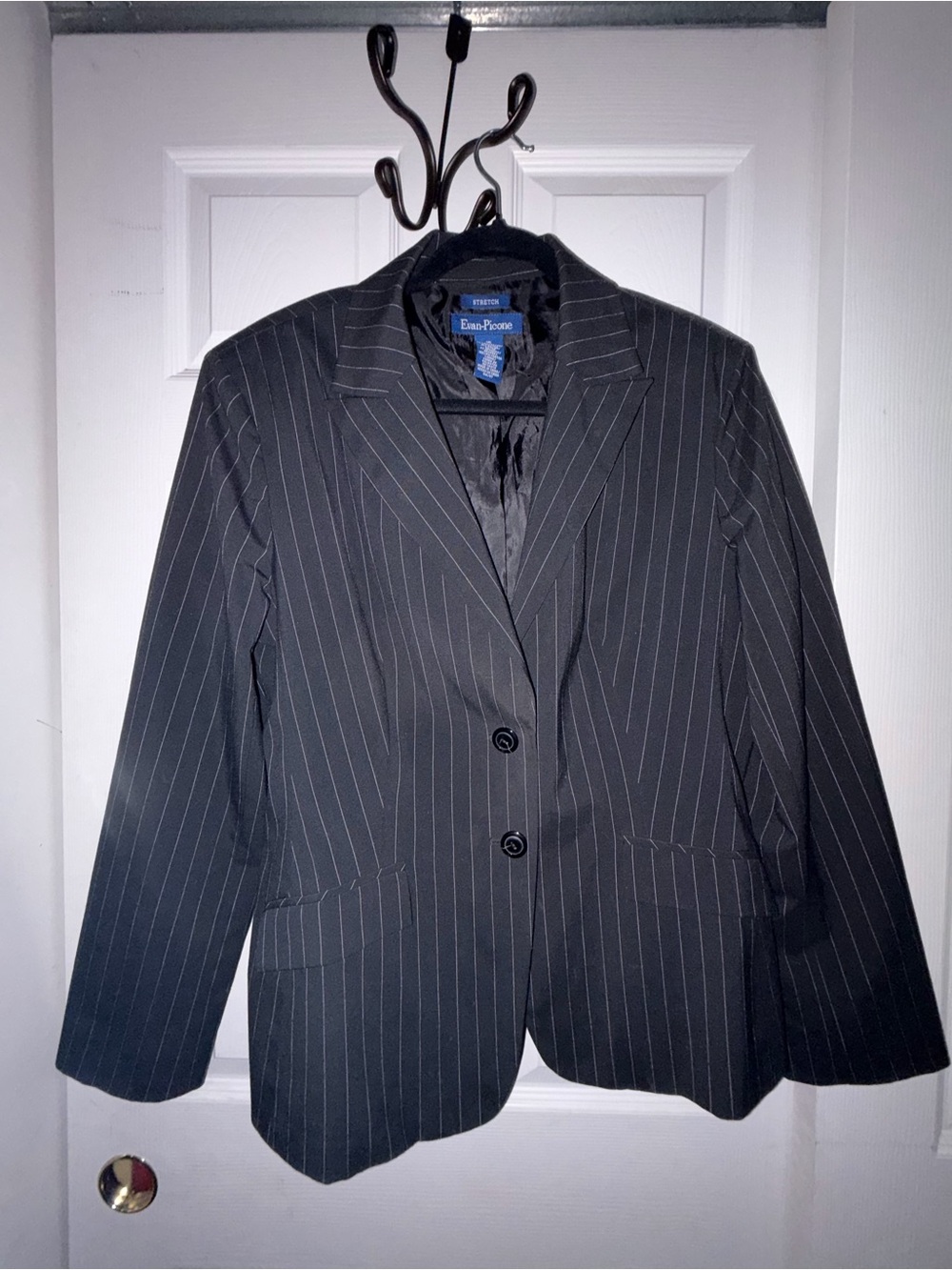Evan Picone Black Blazer with Gray Pinstripes